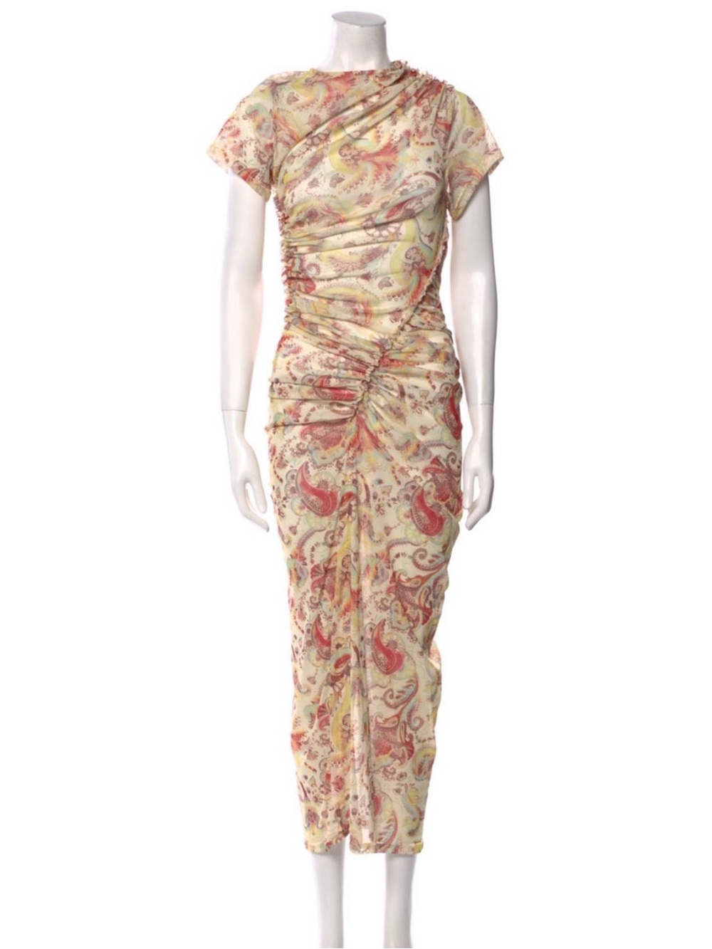 Atlein Size XS Floral Paisley Ruched Midi Dress